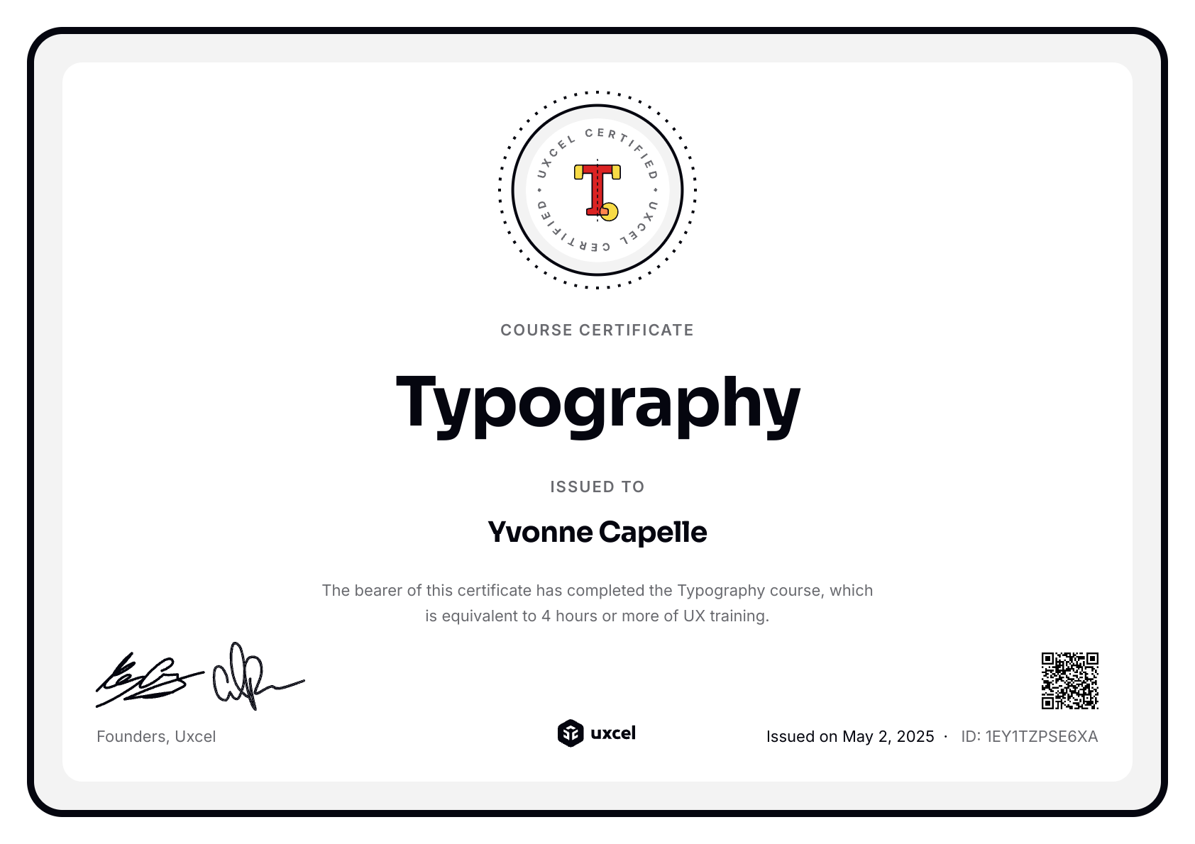 Yvonne Capelle's certificate